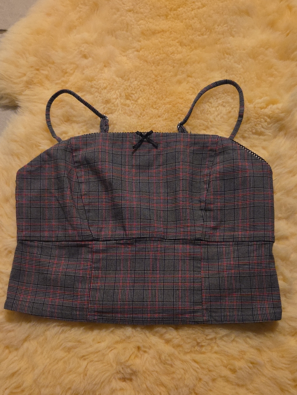 wild fable Plaid Spaghetti-Strap Crop Top in Gray and Red Accent